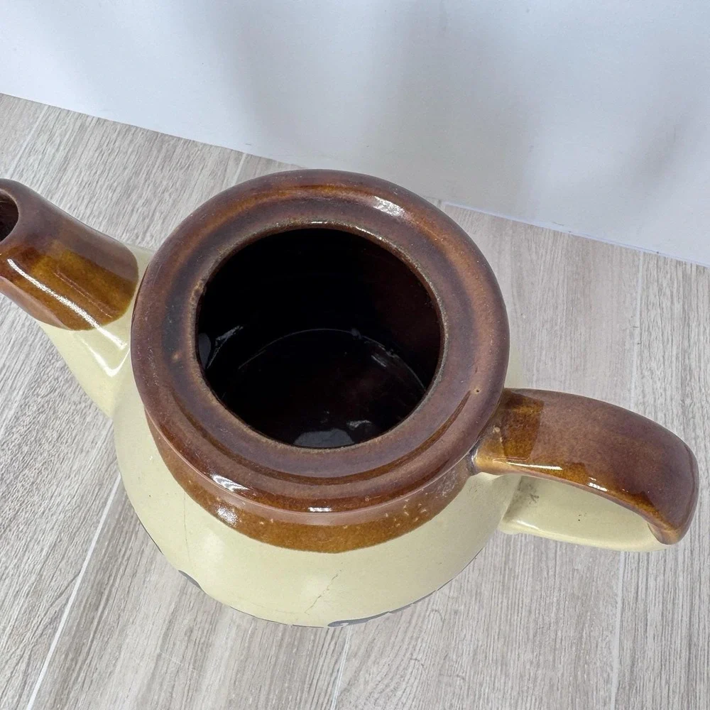 Vintage Tea For Two Teapot Brown Cream Stoneware Small No Lid‎ Cottagecore